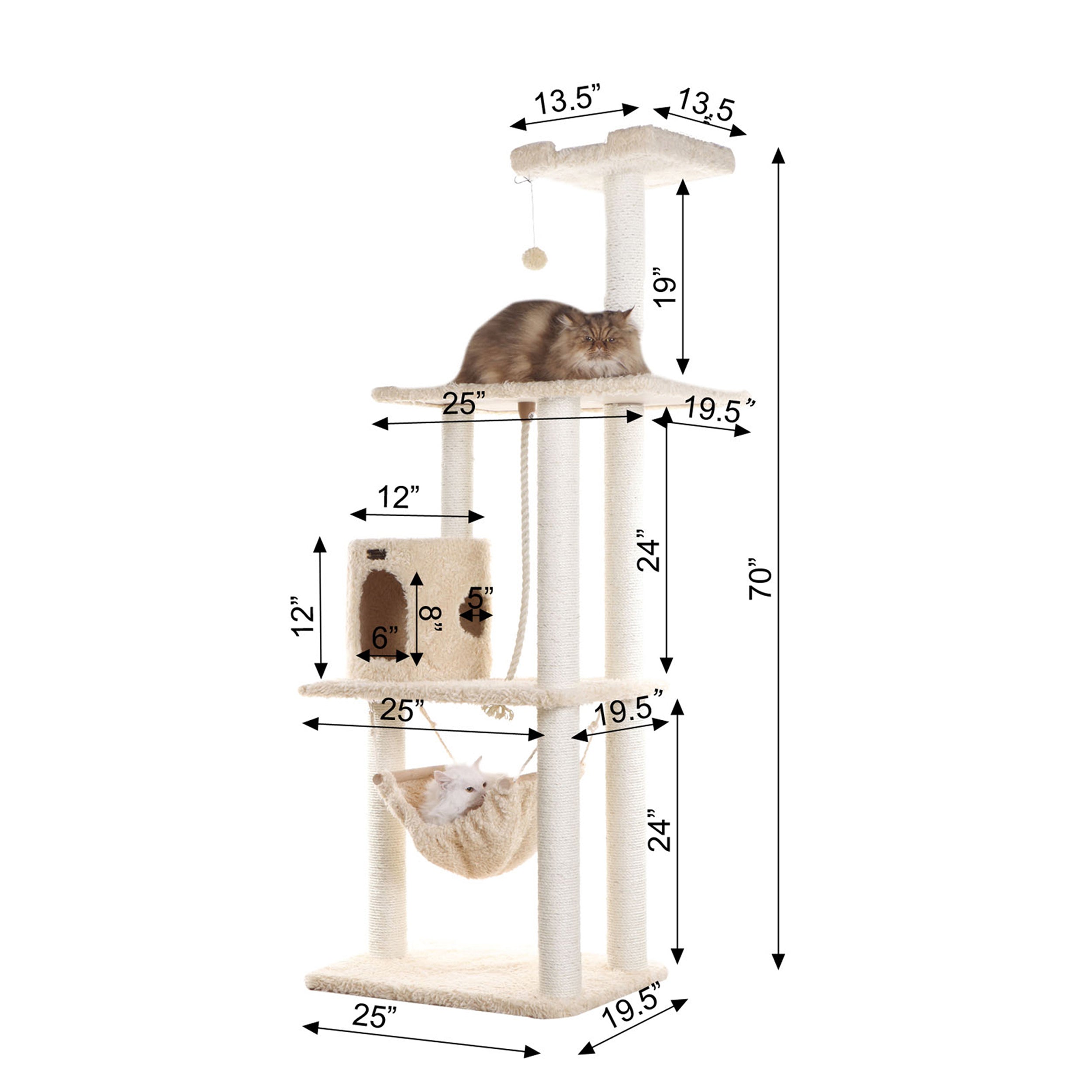 Armarkat 70-in real wood Cat Furniture，Ultra thick Faux Fur Covered Cat Condo House A7005， Beige