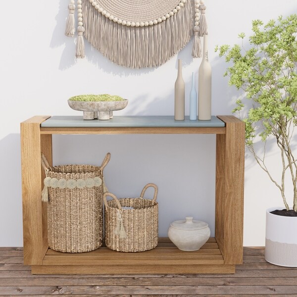 COSIEST Outdoor Pine Wood Rectangular Console Table