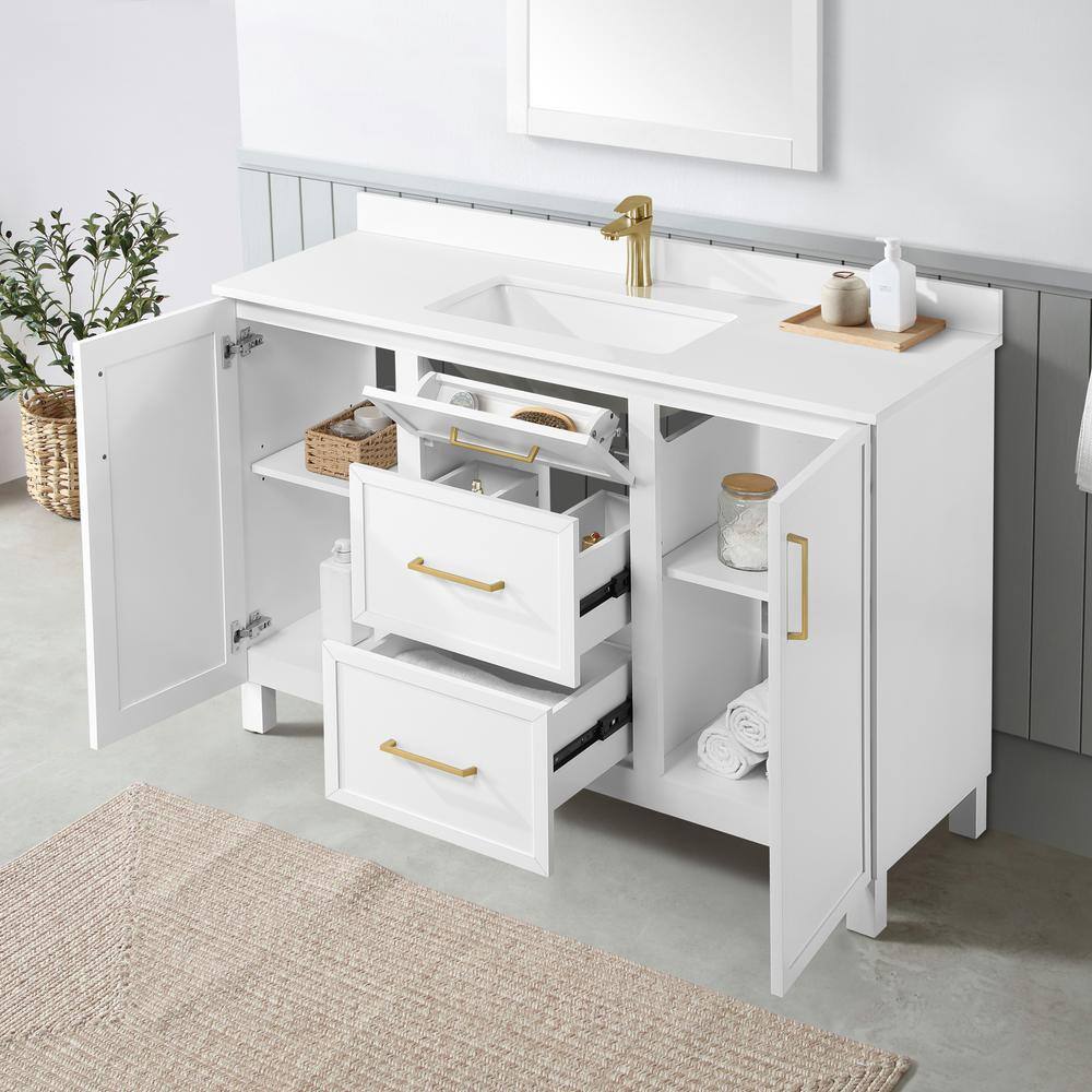 Home Decorators Collection Bilston 48 in. W x 19 in. D x 34.50 in. H Bath Vanity in White with White Engineered Stone Top Bilston 48W