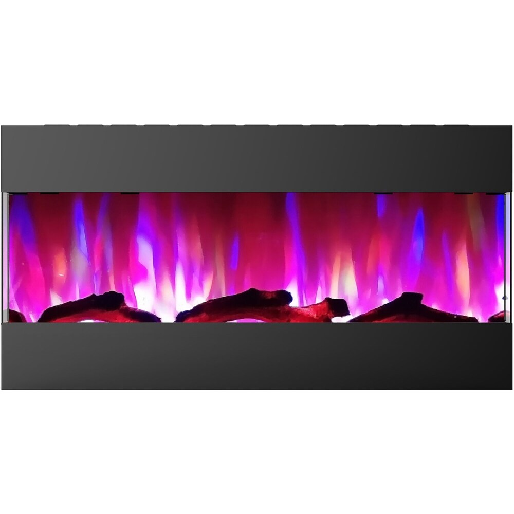 Hanover Fireside 42 In. Recessed/Wall Mounted Electric Fireplace with Logs and LED Color Changing Display  Black   42 Inch