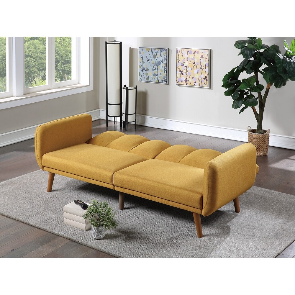 Elegant Modern Style Sofa Mustard Color Polyester 1 Piece Sofa Convertible Bed Wooden Legs Living Room Lounge Guest Furniture