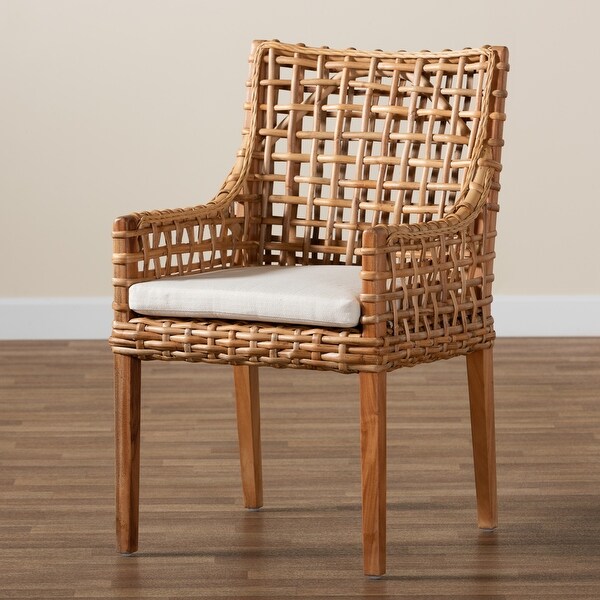 Saoka Modern Natural Brown Finished Wood and Rattan Dining Chair