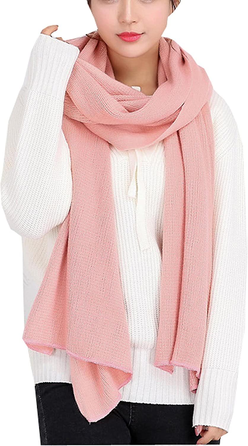 Women's Warm Long Shawl Winter Warm Large Scarf Pure Color Pink -