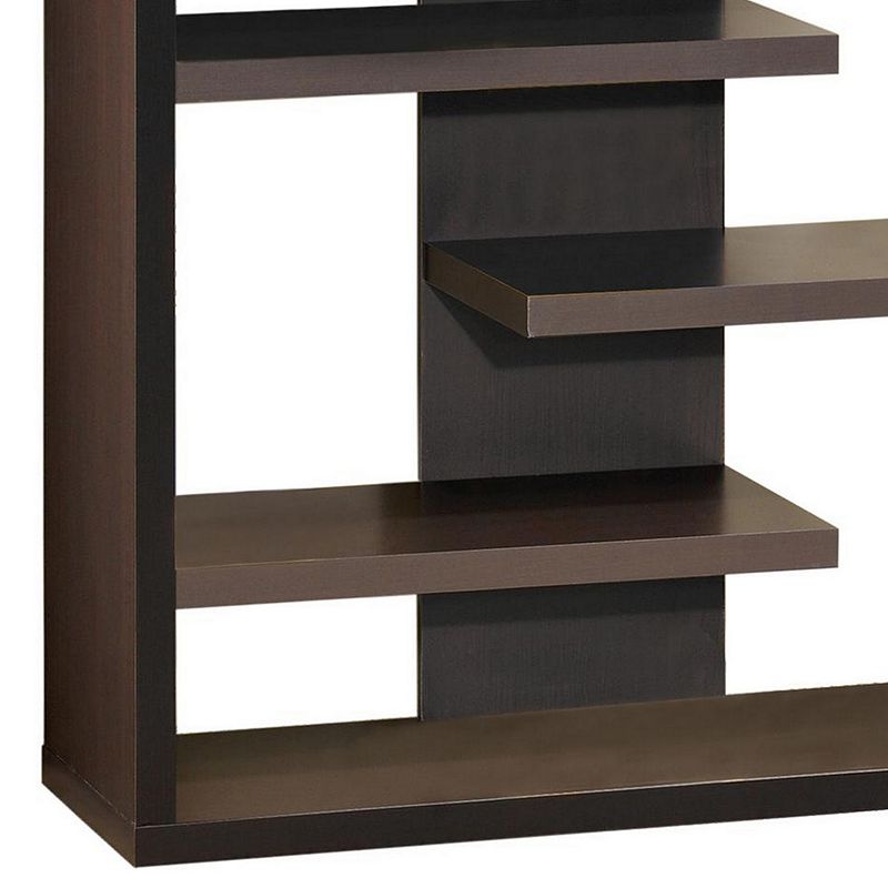 Expressive Wooden Bookcase with Center Back Panel， Brown