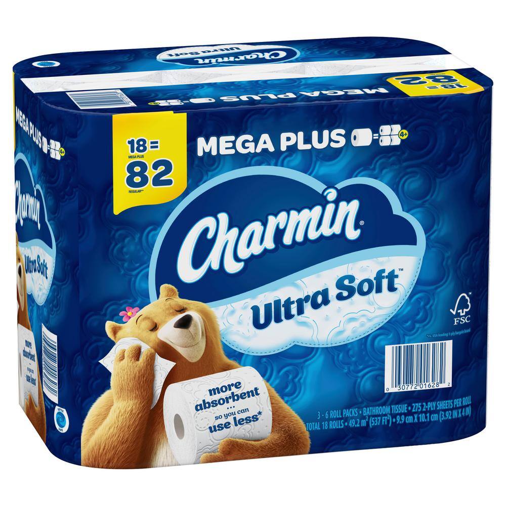 Charmin Ultra-Soft Toilet Paper Rolls (275-Sheets Per Roll) (18-Mega Plus Rolls) 003077201628