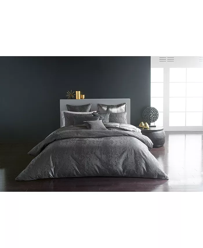 Donna Karan Home Moonscape Reversible Textured Jacquard Charcoal Full Queen Duvet Cover