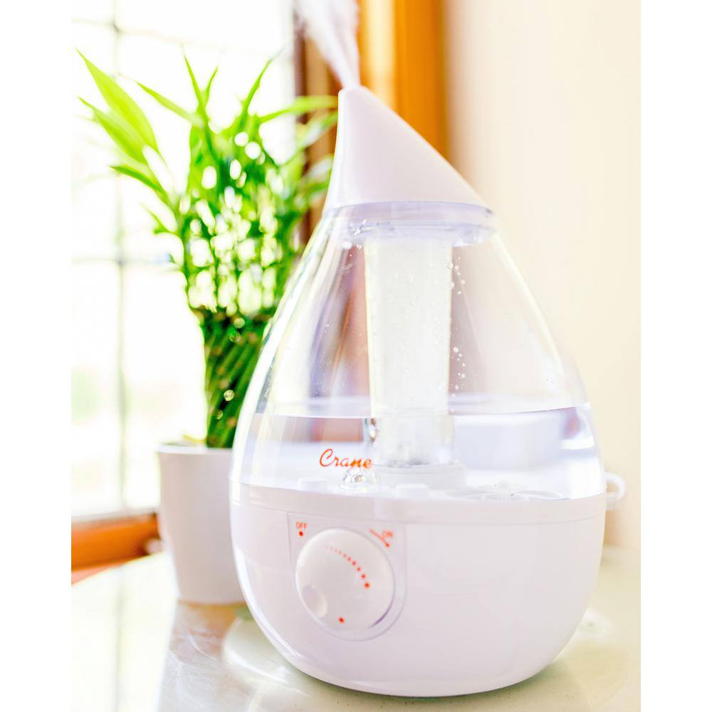 Crane 1 Gal. Drop Ultrasonic Cool Mist Humidifier for Medium to Large Rooms up to 500 sq. ft. - ClearWhite EE-5301CW