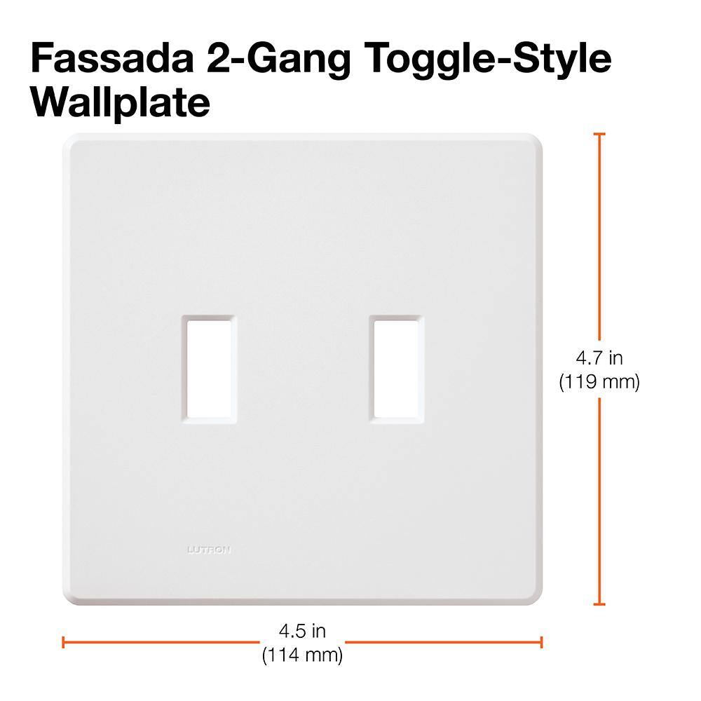 Lutron Fassada 2 Gang Toggle Switch Cover Plate for Dimmers and Switches White (FG-2B-WH) FG-2B-WH