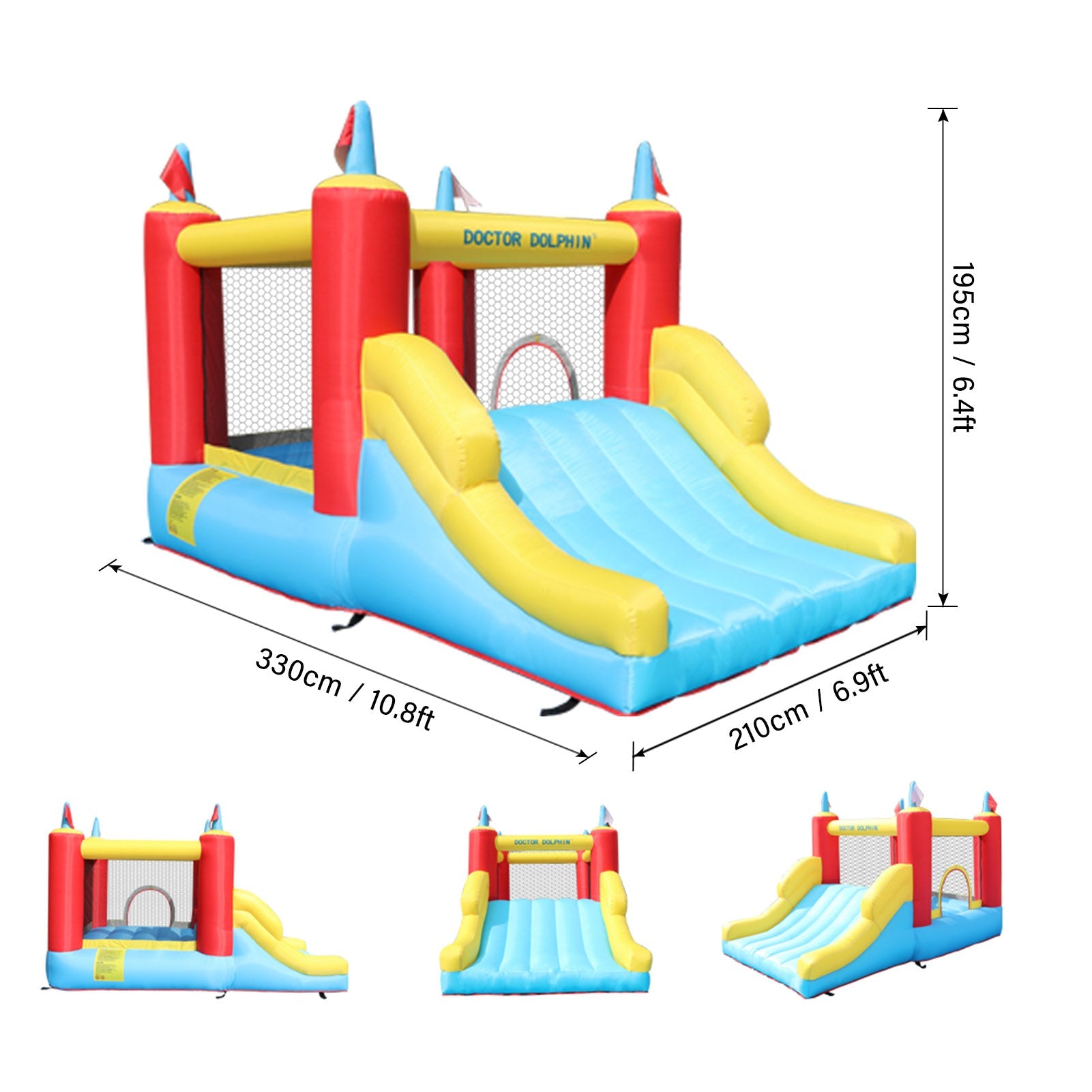 Doctor Dolphin Inflatable Slide Bouncer House with Slide Jumper Bouncing House Jumping Castle for Child