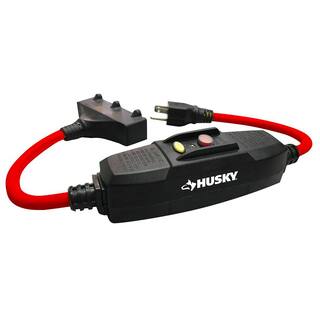 Husky 2 ft. 123 15 Amp In-Line GFCI with Power Block Red 04-00105