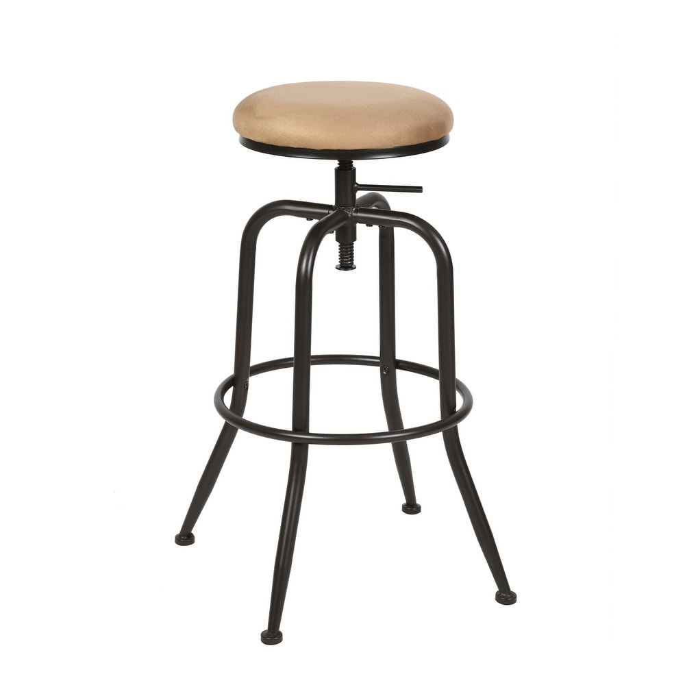 Swivel Height Adjustable Industrial Bar Stools Set of 2  PU Leather Upholstered Round Counter Bar Stools Backless