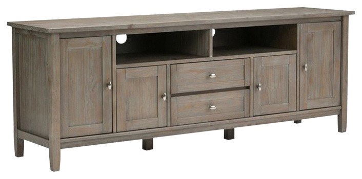 Atlin Designs Transitional Wood TV Stand for TVs up to 72 quotin Distressed Gray   Farmhouse   Entertainment Centers And Tv Stands   by Homesquare  Houzz