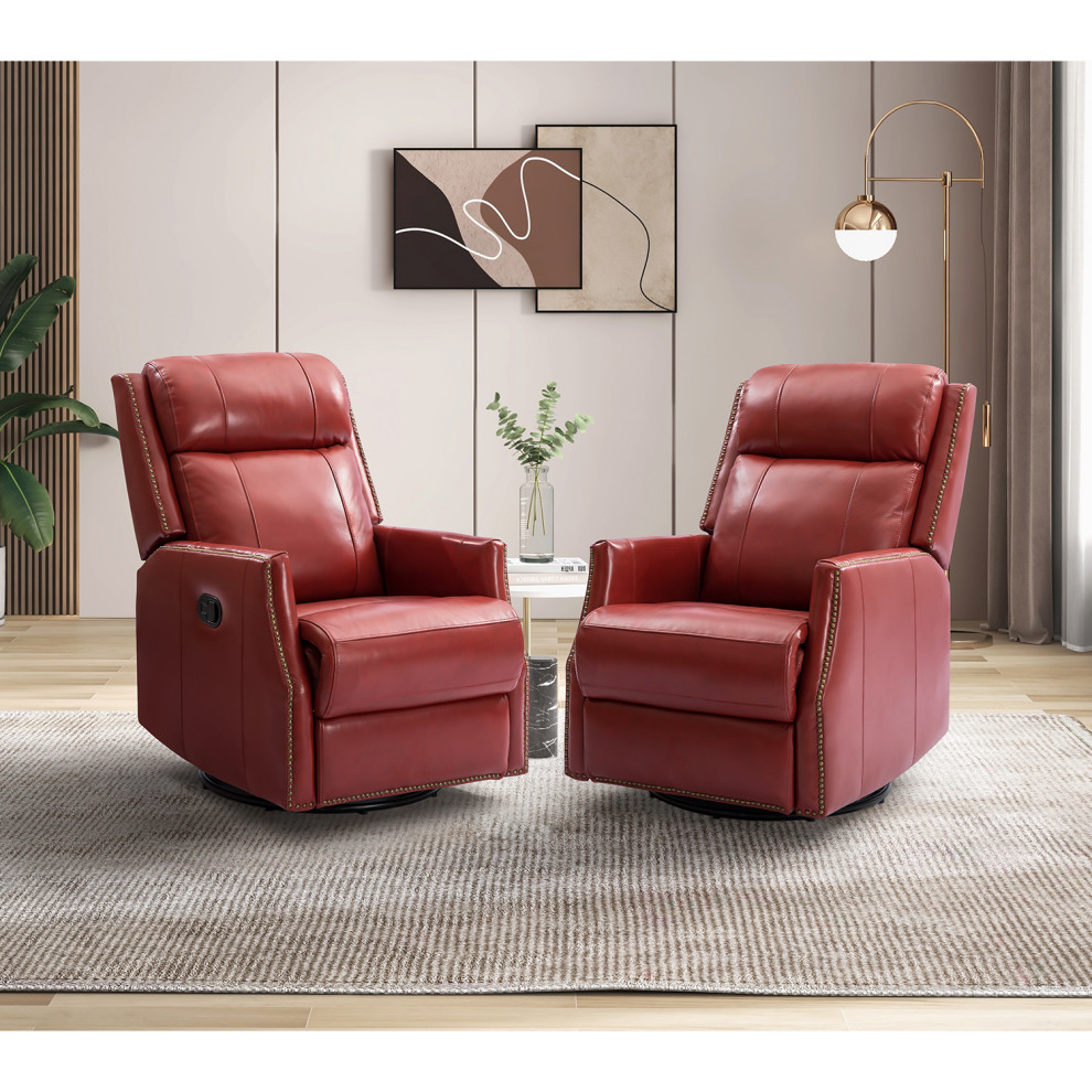 Genuine Leather Manual Swivel Recliner  Set of 2   Contemporary   Recliner Chairs   by Karat Home  Houzz