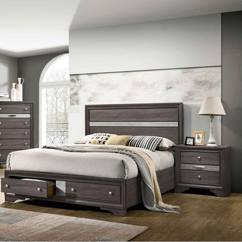 Bara Contemporary Grey Solid Wood 2 Piece Storage Platform Bedroom Set by Furniture of America