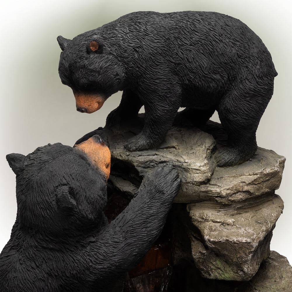 Alpine Corporation 36 in. Tall Outdoor 2 Bears Climbing on Rainforest Water Fountain TZL178