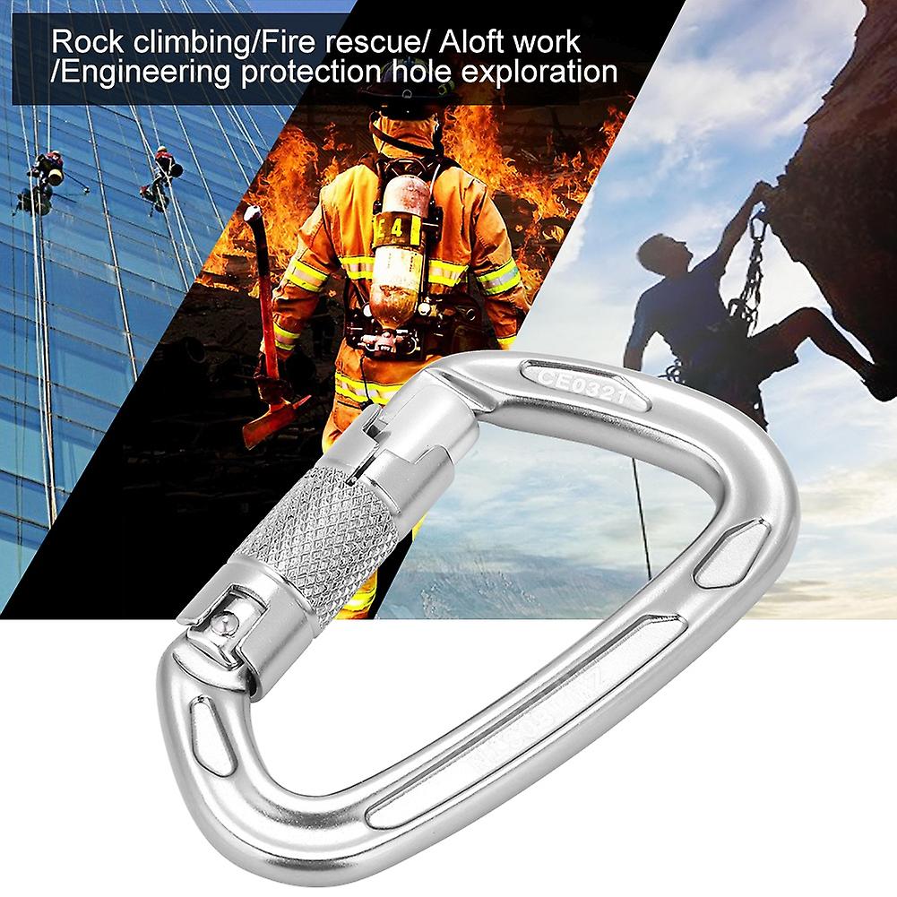 25kn Safety Lock D Buckle Outdoor Rock Climbing Rescue Carabiner Equipment (grey)