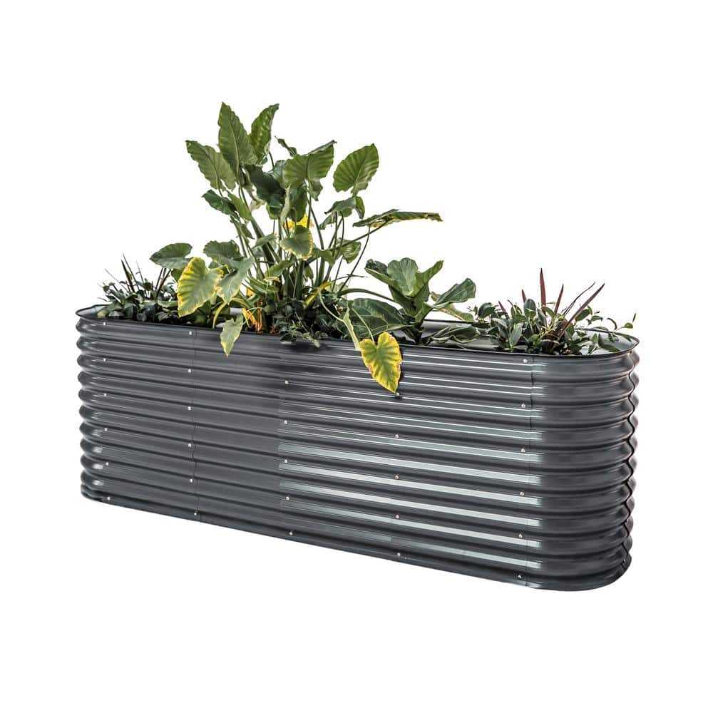 vego garden 32 in. Extra-Tall 9-In-1 Modular Modern Gray Metal Raised Garden Bed Kit VB9N132MG