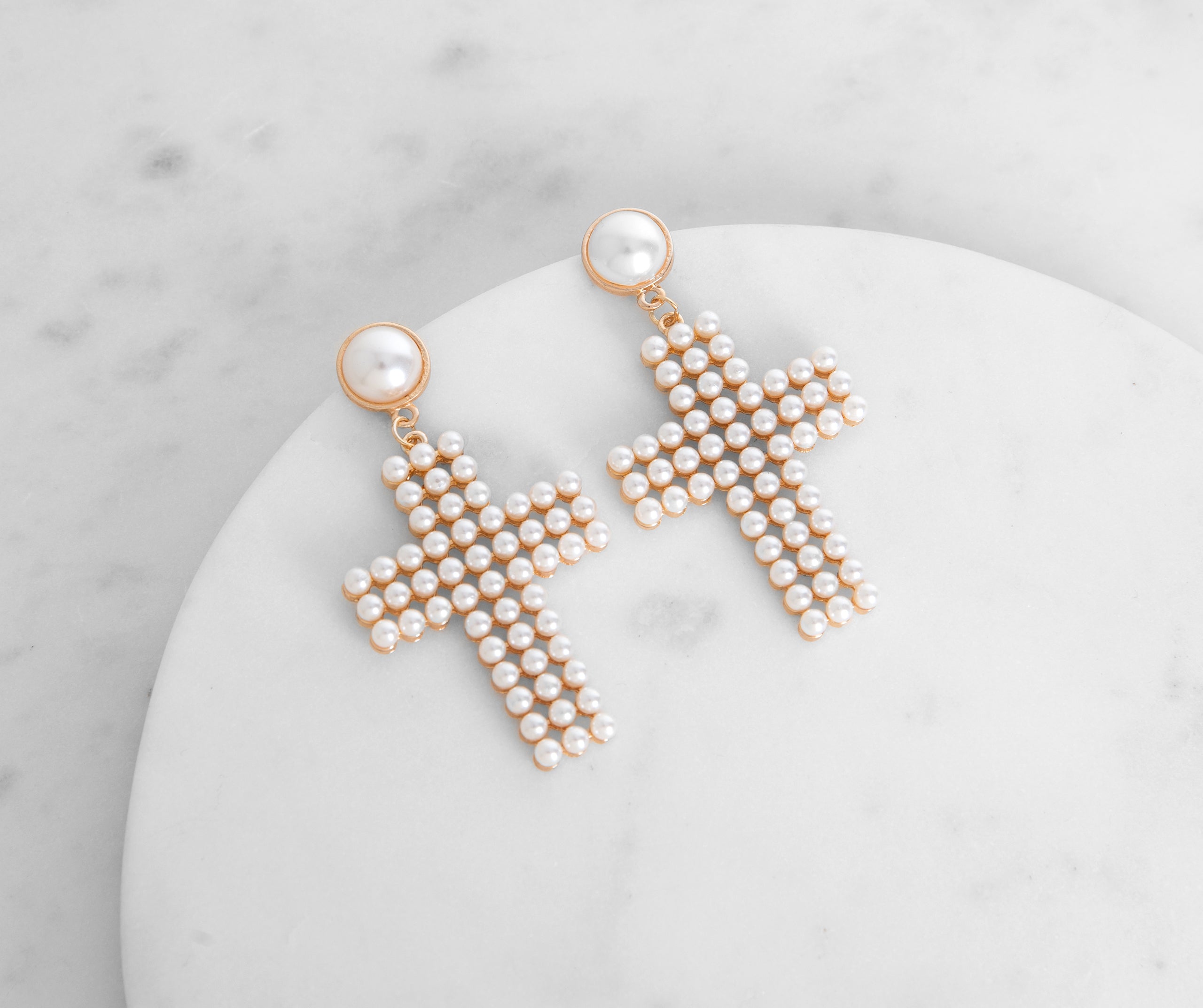 Love And Pearls Cross Earrings