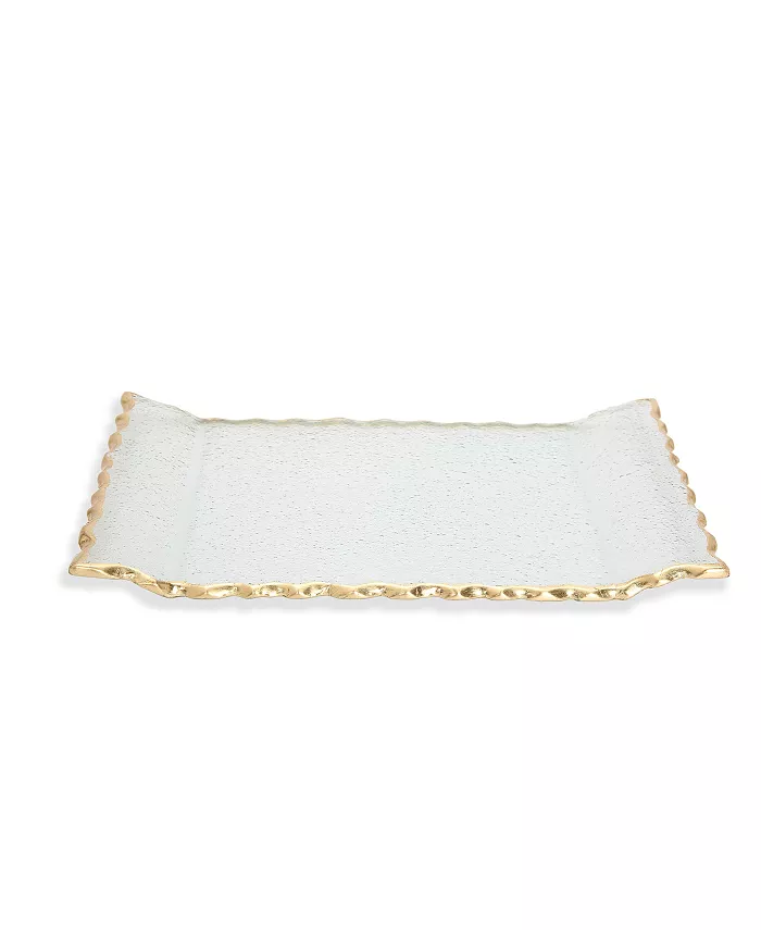 Classic Touch 11L Glass Oblong Tray With Gold Tray