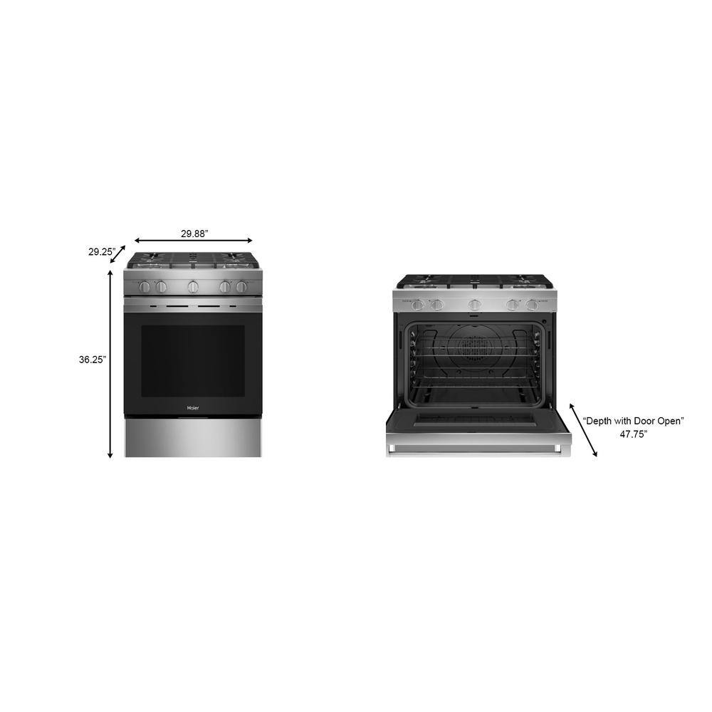 Haier 5.6 cu. ft. Smart Slide-in Gas Range with Self-Clean and Convection in Stainless Steel QGSS740RNSS