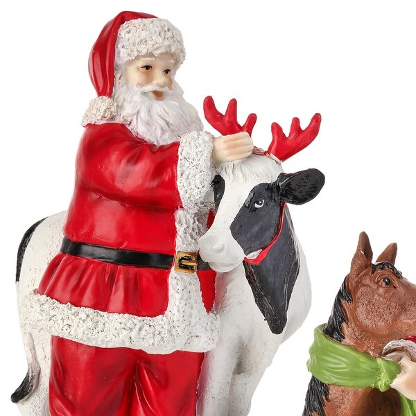 8.5 Resin Santa With Cow and Horse Set of 2