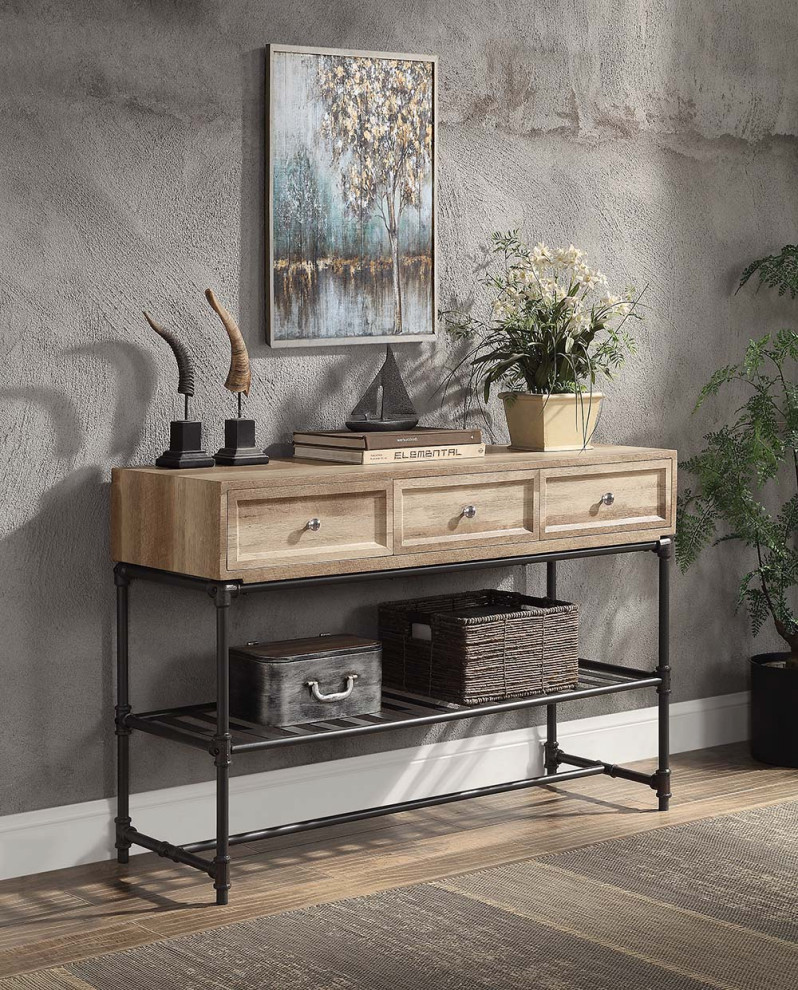 Acme Brantley sofa Table Oak and Sandy Black Finish LV00750   Industrial   Console Tables   by AMOC  Houzz