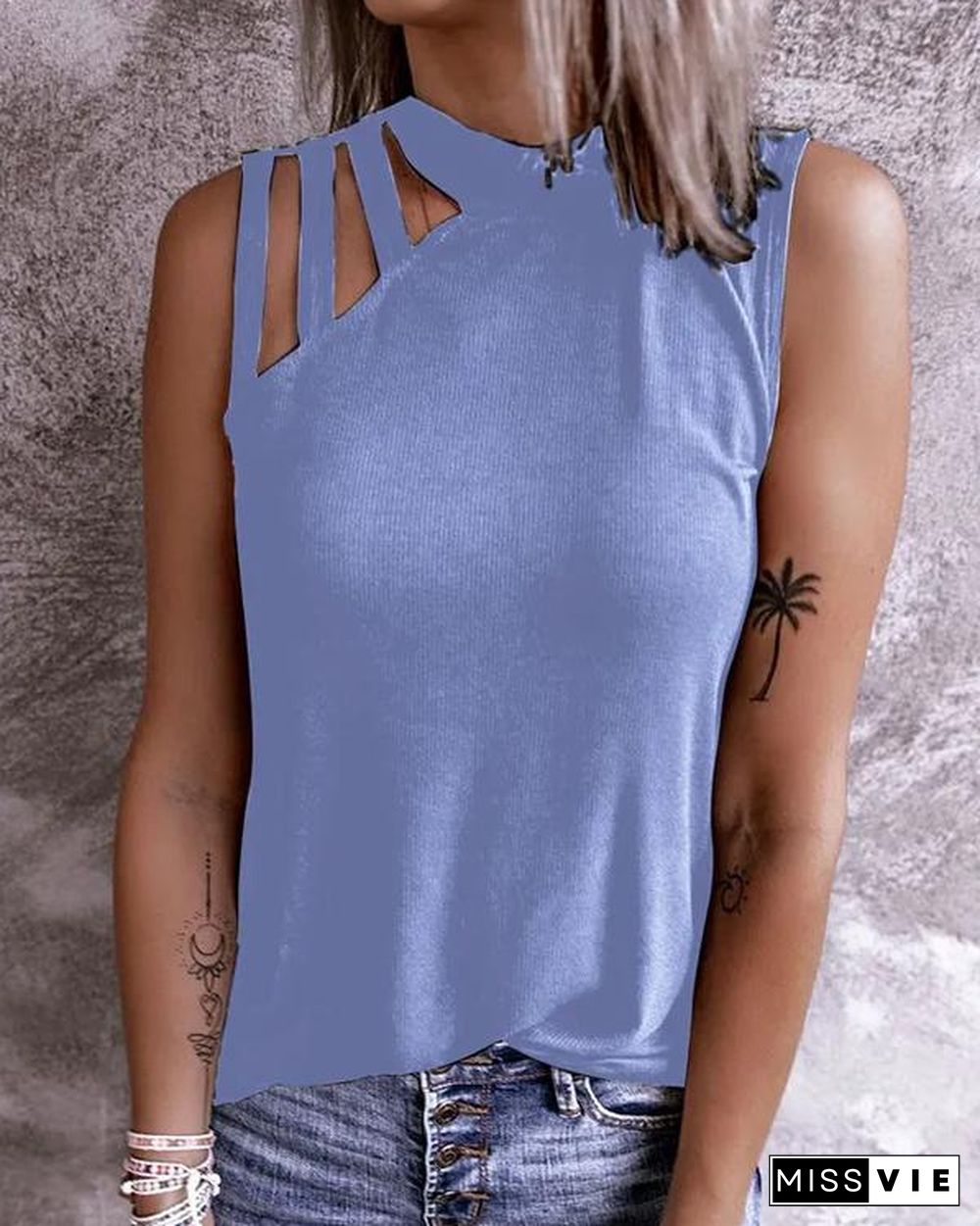 Cold Shoulder O Neck Tank Top