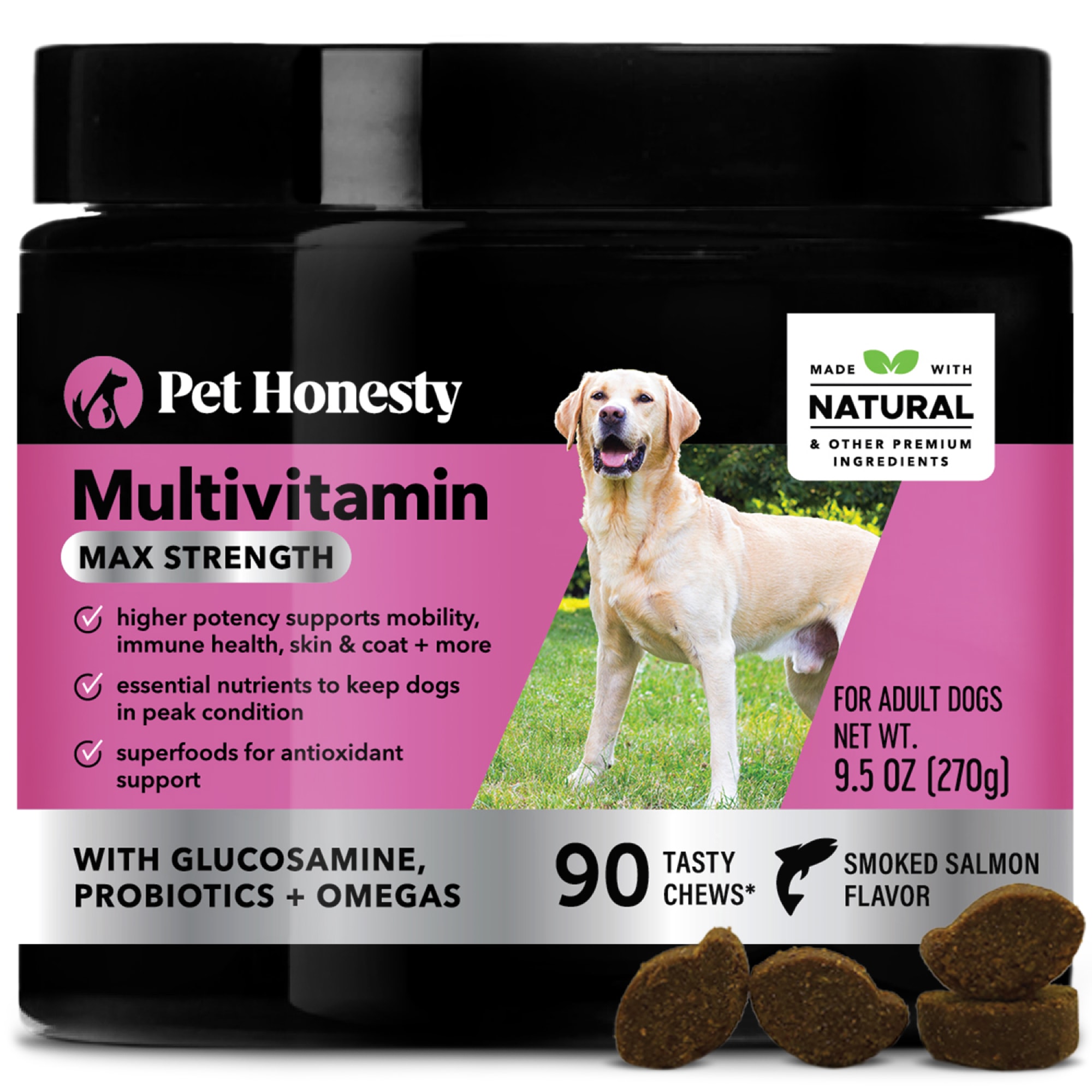 Pet Honesty Multivitamin Max Strength Soft Chews for Dogs， Count of 90