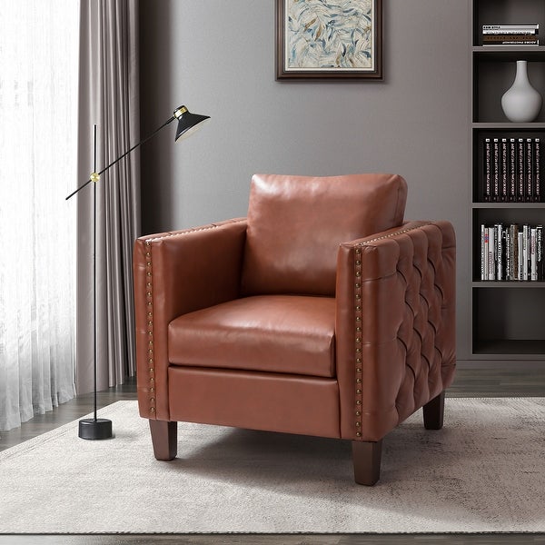 Pr Comfy Upholstered Club Chair with Nailhead Trim by HULALA HOME