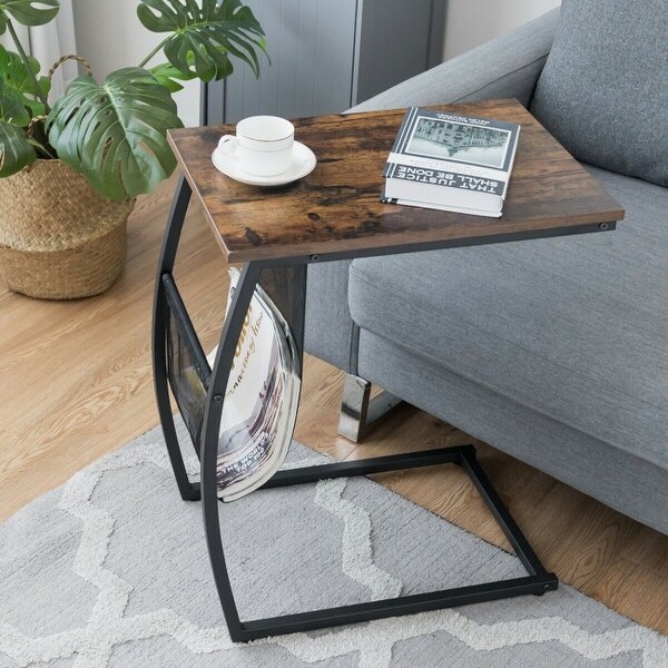 C-shaped End Side Sofa Table Vintage Accent Snack - 20.5