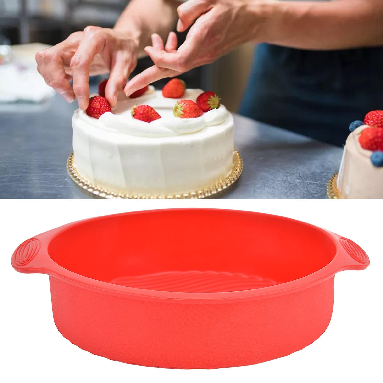 Round Silicone Baking Pans， Non Stick Cake Molds Pan Quick Release Baking Pans With Handles For Layer Cake， Cheese Cake And Chocolate Cake[red]