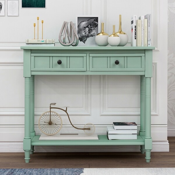 Daisy Series Console Table Traditional Design with Two Drawers and Bottom Shelf Acacia Mangium