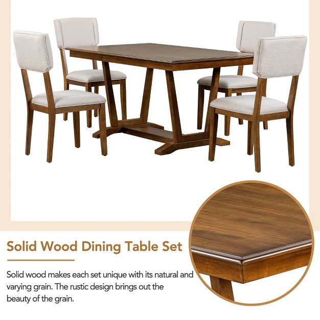 5 Pcs Dining Table Set Rectangular Dining Table With Trestle Table Base And 4 Upholstered Chairs modernluxe