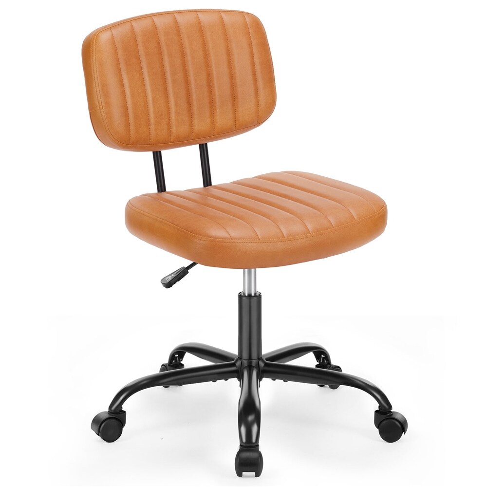 Leather Low Back Task Chair / Small Home Office Chair with Wheels