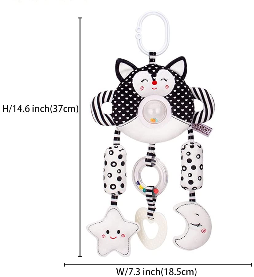 Baby Stroller Hanging Toy， Baby Toys 0-12 Months， Infant Toys Soft Plush Car Seat Toys with Teether Sound Wind Chimes(Fox)