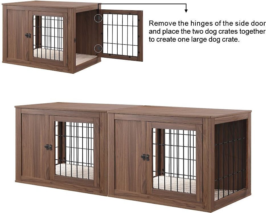 Unipaws Wooden Wire Double Door Furniture End Table Dog Crate