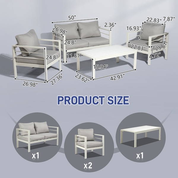 Aluminum Patio Furniture Set 4 Pieces Modern Outdoor Conversation Set Sectional Sofa