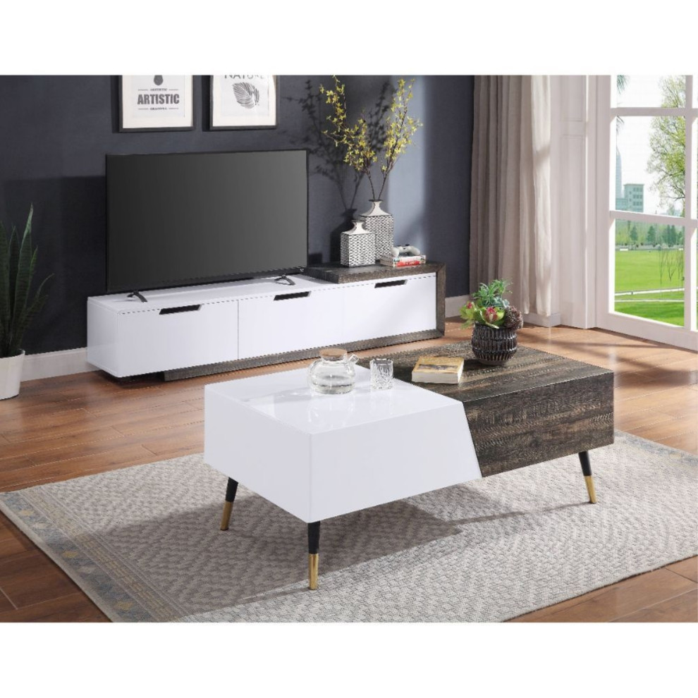 Ergode Tv Stand White High Gloss  ampRustic Oak   Transitional   Entertainment Centers And Tv Stands   by VirVentures  Houzz