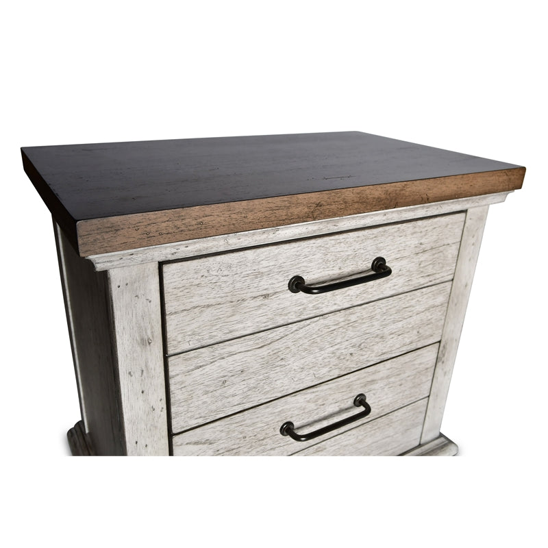 Home Square Two Drawer Wood Nightstand Set in Rustic Ivory (Set of 2)