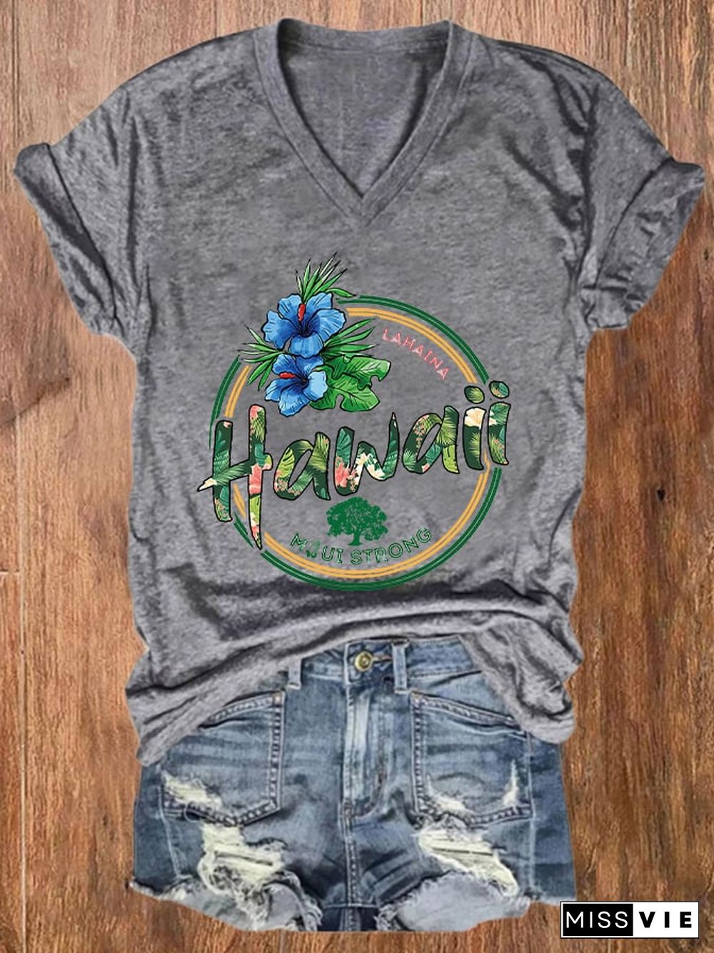 Women's Maui Lahaina Strong Printed V-Neck Tee