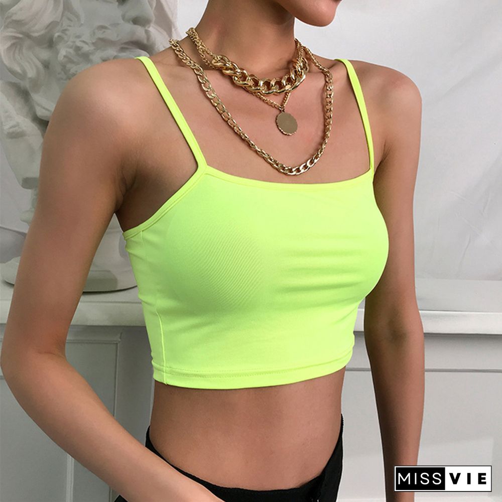 Hot Casual Crop Top Women Camis Streetwear Slim Sexy Summer Top Strap Cropped Neon Tops Seamless Bralette Tees