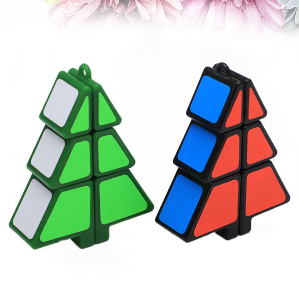 HEMOTON 2pcs Christmas Tree Shape Cube Fun Magic Cubes Educational Toys Christmas Gift for Children Kids (Black+Green)