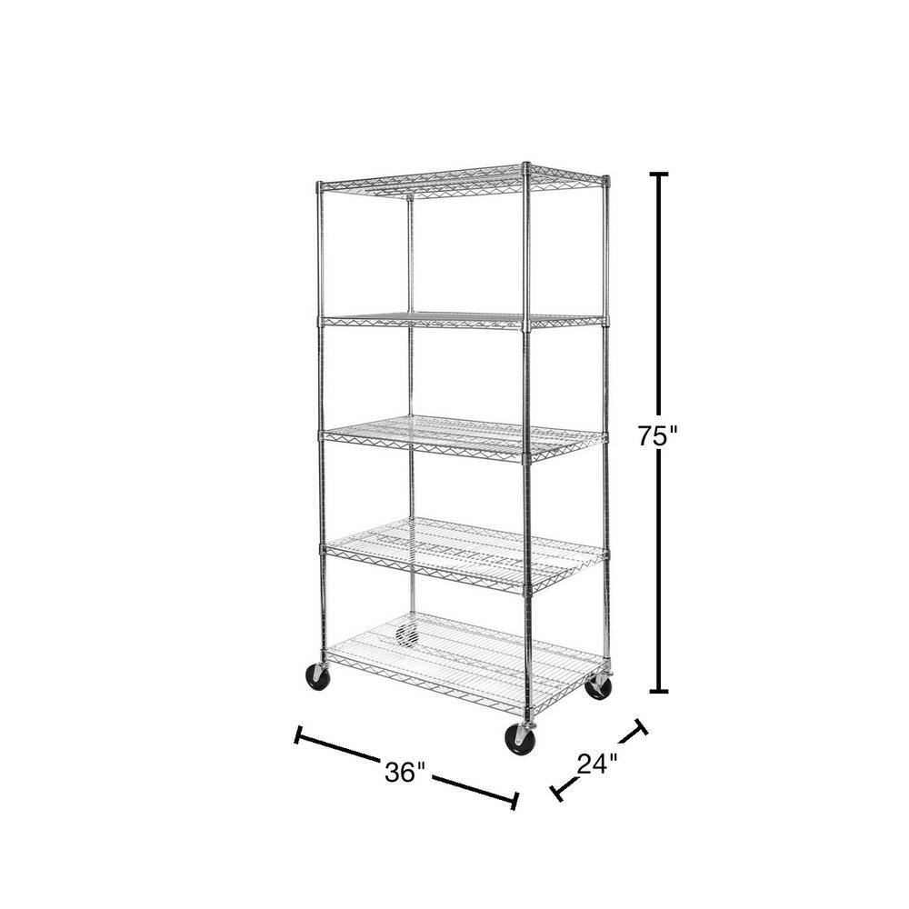 Seville Classics UltraDurable Silver 5-Tier NSF-Certified Steel Wire Garage Storage Shelving Unit (36 in. W x 72 in. H x 24 in. D) SHE24365B