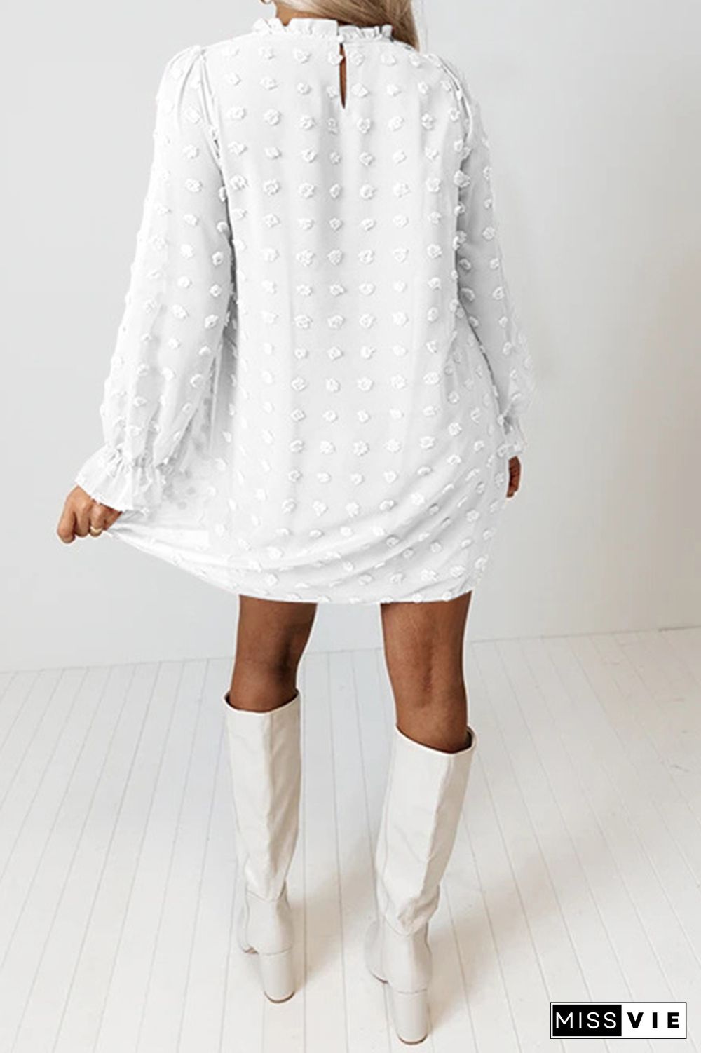 Sweet Chiffon Jacquard Bubble Long Sleeves Mini Dress Wholesale