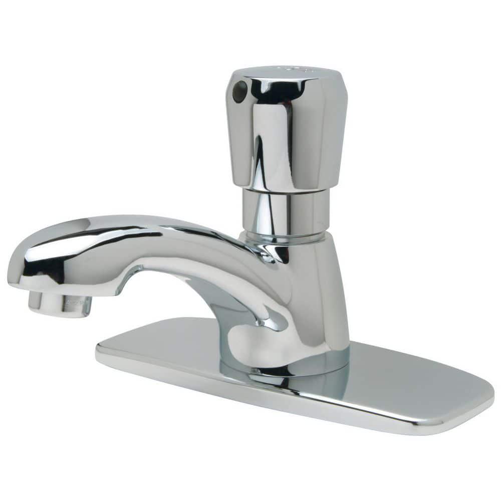 Zurn AquaSpec SingleHole Metering Faucet Deck Mount with 10 GPM Spray Outlet 4 in Cover Plate PushButton Handle Chrome