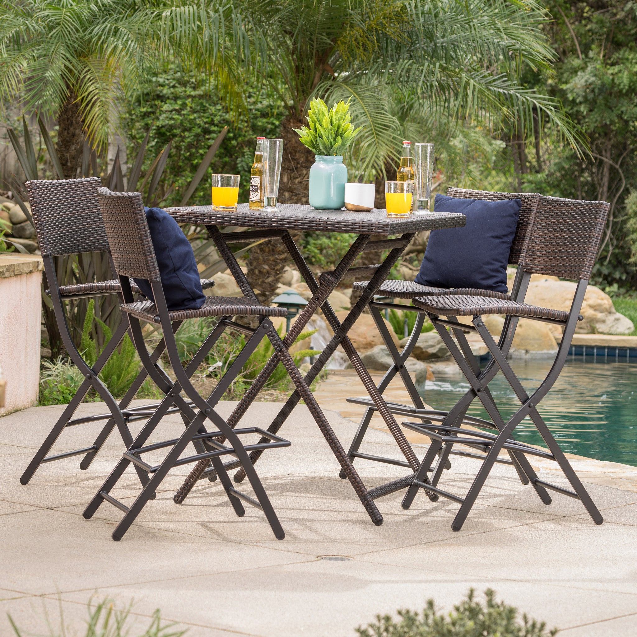 Marinelli Outdoor Multibrown Wicker 5 Piece Bar Set