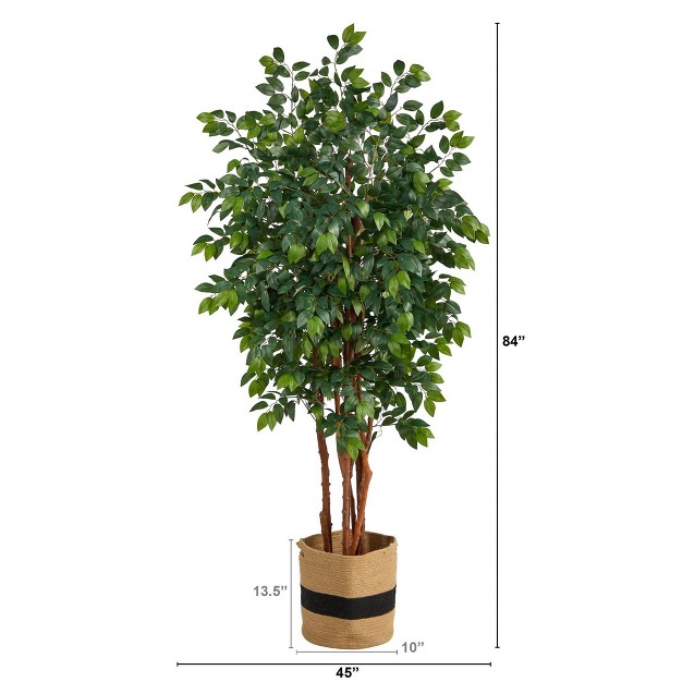 Nearly Natural 7-ft Sakaki Artificial Tree In Handmade Natural Cotton Planter