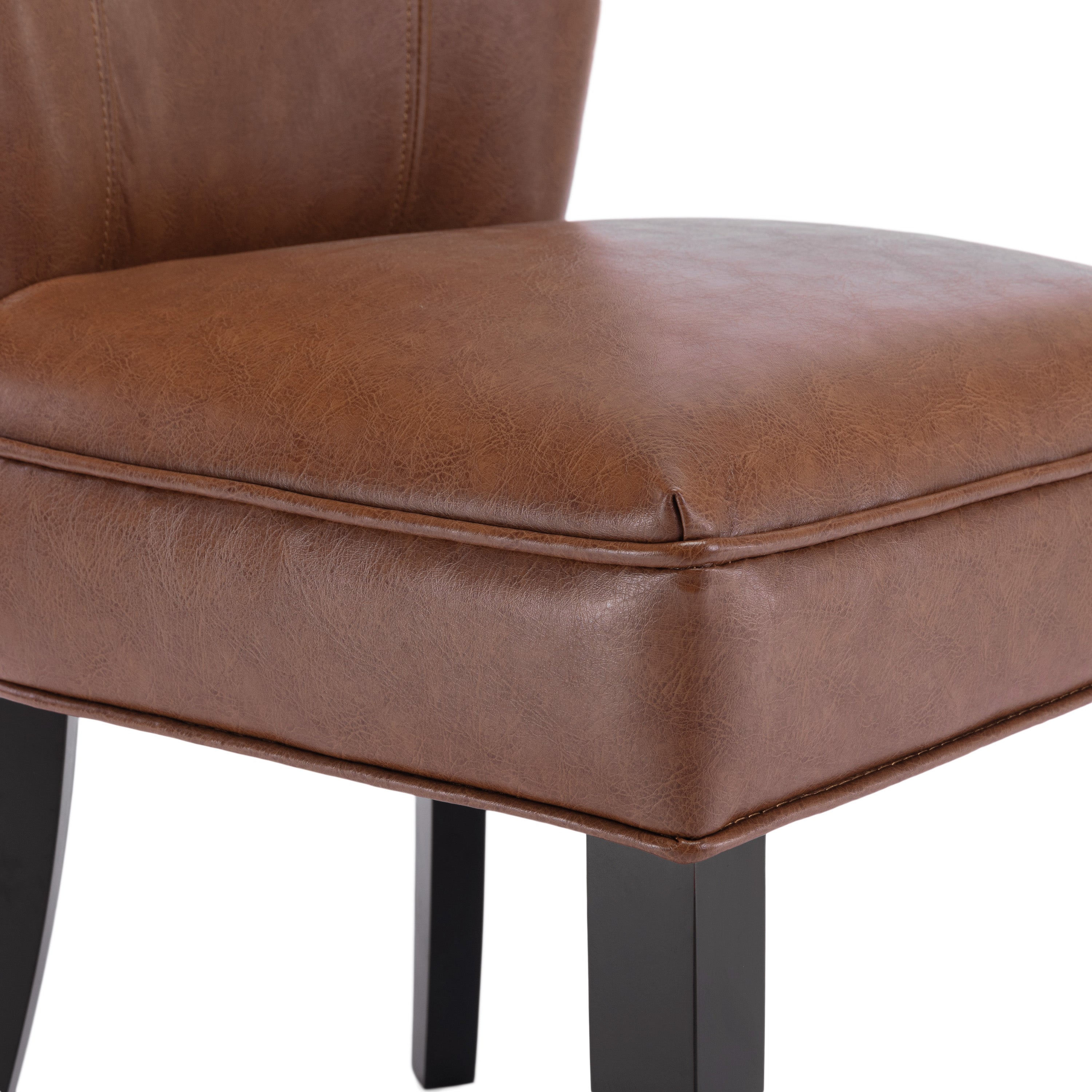 Edenbrook Contemporary Faux Leather Upholstered Dining Chairs, Set of 2, Cognac Brown and Matte Black