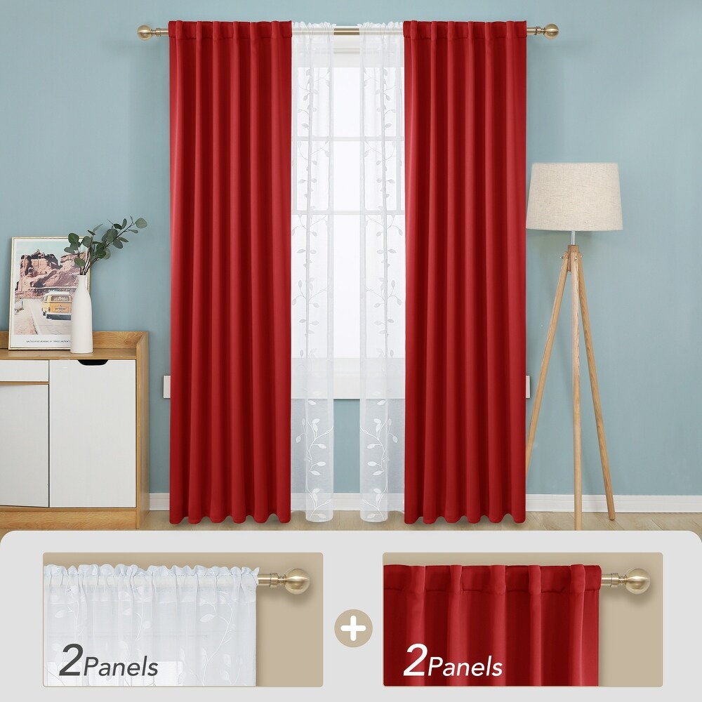 Deconovo Mix   Match Blackout and Sheer Embroidered 4 Piece Curtain Panel Set