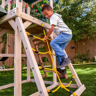 KidKraft Emerald Challenge Wooden Swing SetPlayset with Slide Rope Ladder and 3 Swings F29550E